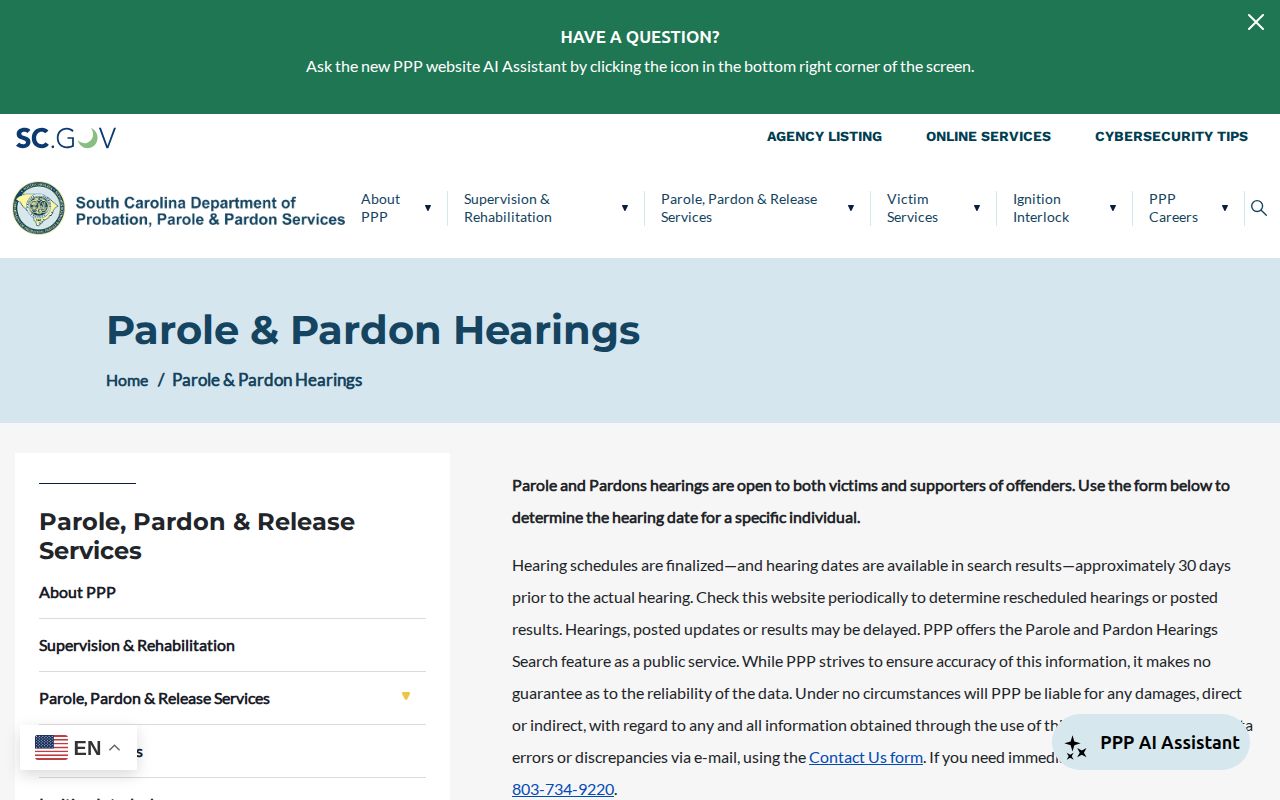 Abbeville County parole hearing search and release result