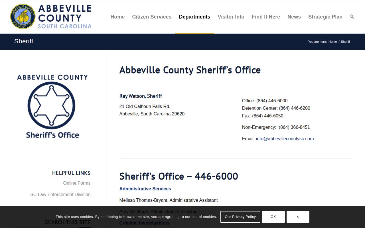 Official Abbeville County detention center contact source